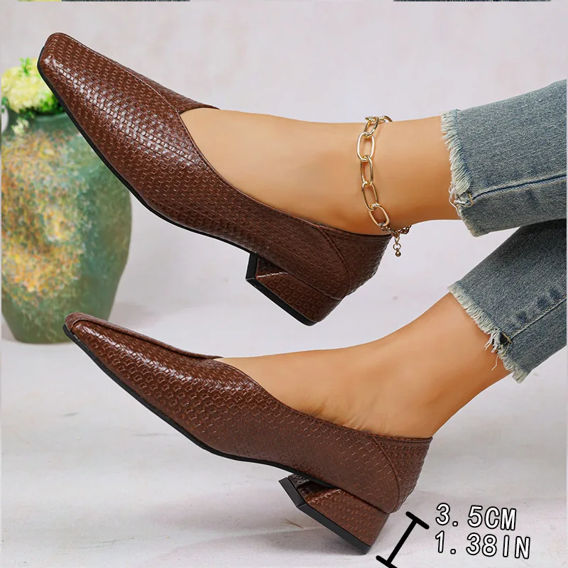 

Women Low Heel Pumps Comfortable Slip on Dress Shoes Women Summer Spring Casual Shoes Daily Big Size High Heels Zapatos De Mujer