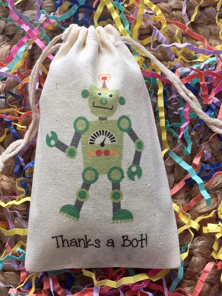 5pcs thank you candy gift Favor bags Robot themed kid boy girl happy birthday Party baby shower decoration kindergarten supplies