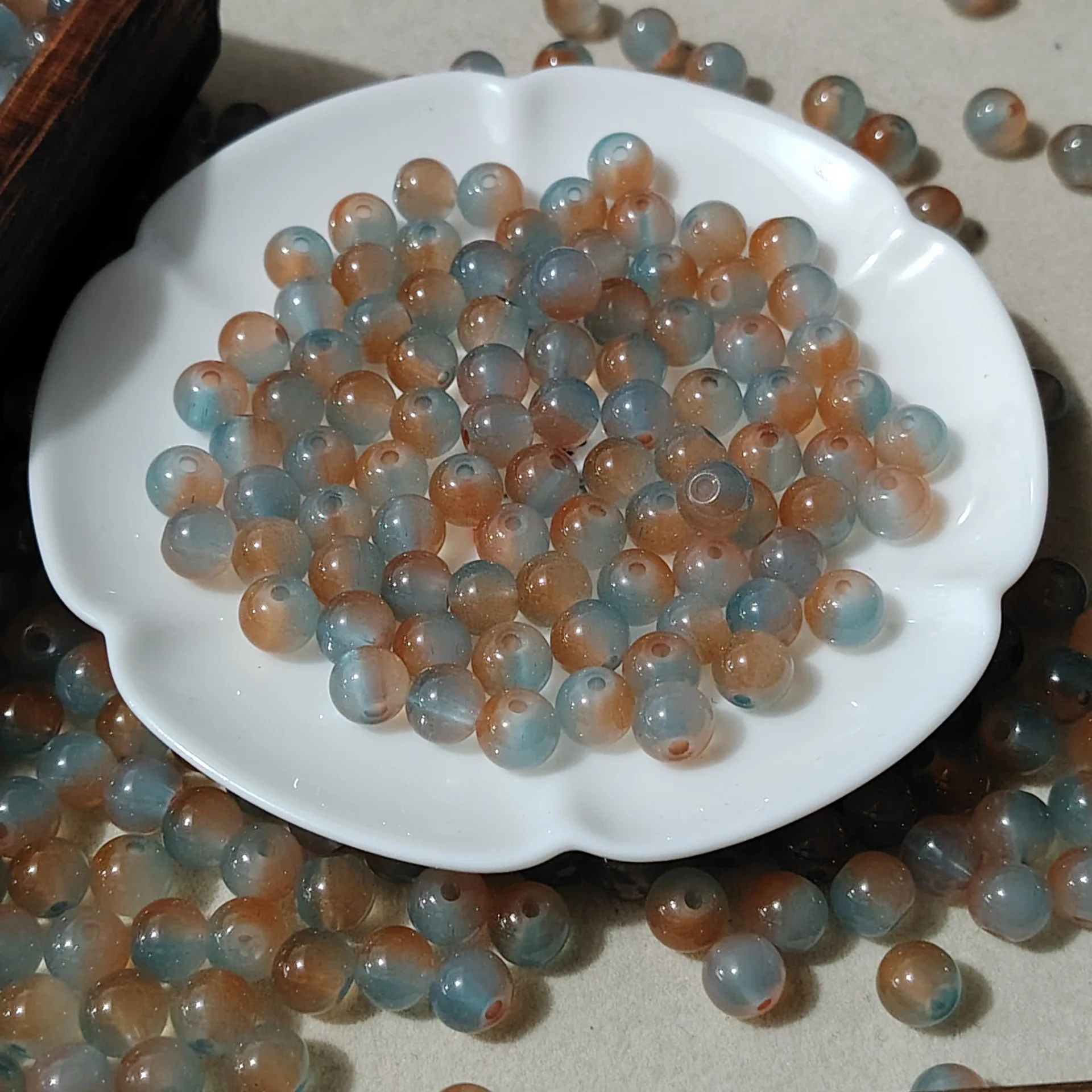 50pcs 6mm Fashion Double Color Chilly Sense Jelly Result Good-looking Round Glass Beads Handmade Spacer Pattern Jewelry DIY Bead