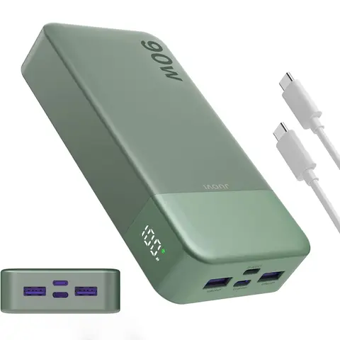 JUOVI 90W Portable Power Bank, 20000mAh Quick Charge Power Bank, Charger with 2 USB-C Ports and 2 USB-A, Battery Bank for MacBook, iPhone 17/16/15 Series, Galaxy