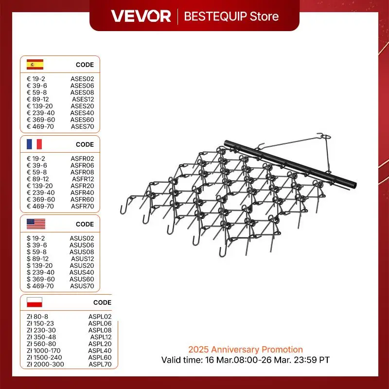 VEVOR Drag Harrow 4'x4' Heavy-Duty Chain Harrow with 69 Teeth ATV UTV Tractor Attachments Field Drag Mat for  Sod Prepping