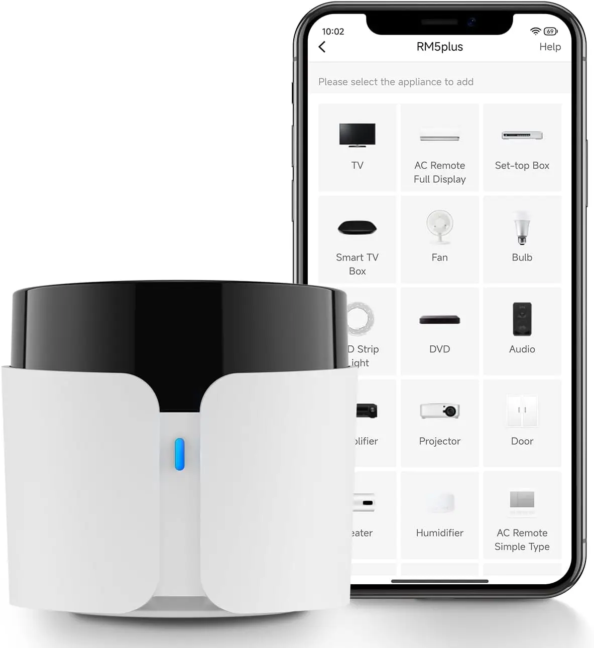 Broadlink RM5 plus Universal Infrared Remote, Voice Control with Alexa & Google Home, Wi-Fi Smart Home Hub for TV, AC and Audio