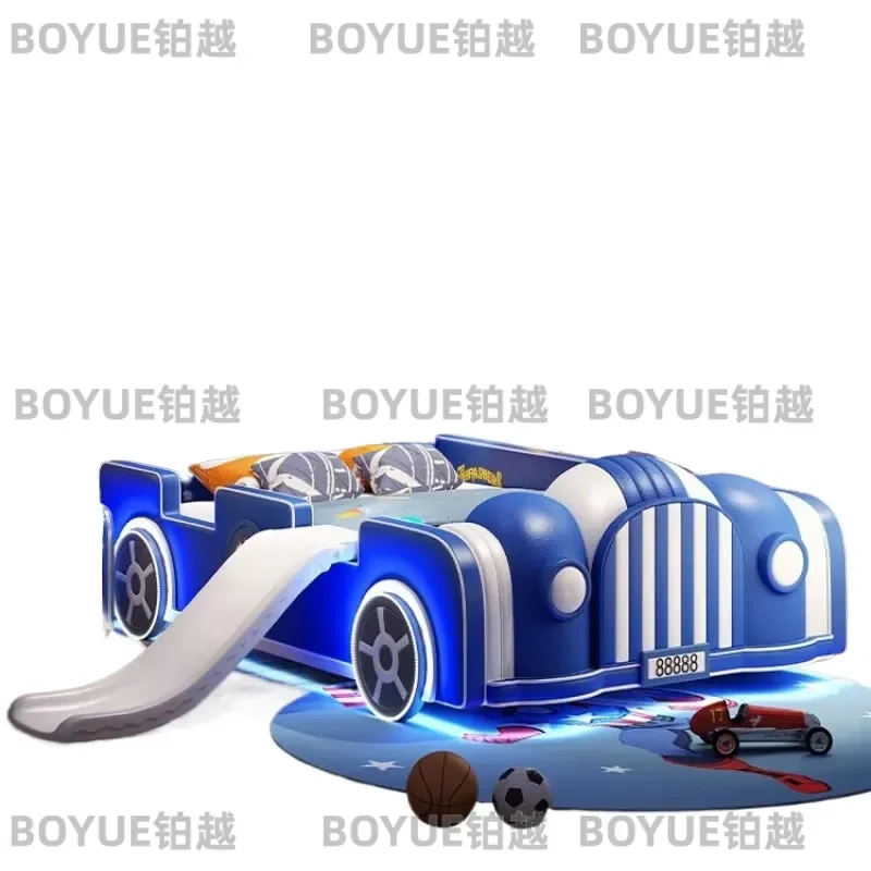 Kids Car Bed Solid Wood Single Bed with Guardrail Cartoon Racing Vehicle Bedroom Furniture for Boys Children Room Decor