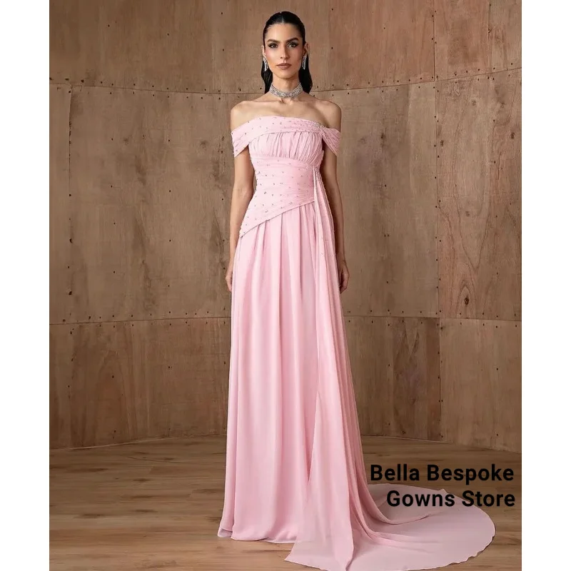 

Customized Classic Chiffon Sequined Pleat A-line Off-the-shoulder Long Dresses Bespoke Occasion Dresses Formal