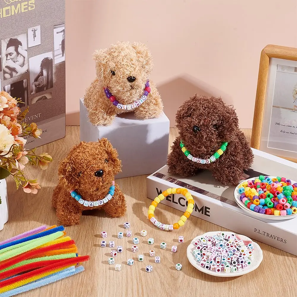 6-48er-Set DIY Adopt-a-Puppy-Party-Geschenke Teddyhund Großpackung Geburtstags-Adoptionsparty-Hunde Plüsch mit Hausperlen, Halskette, Glocke, Halsbändern – Detail 5