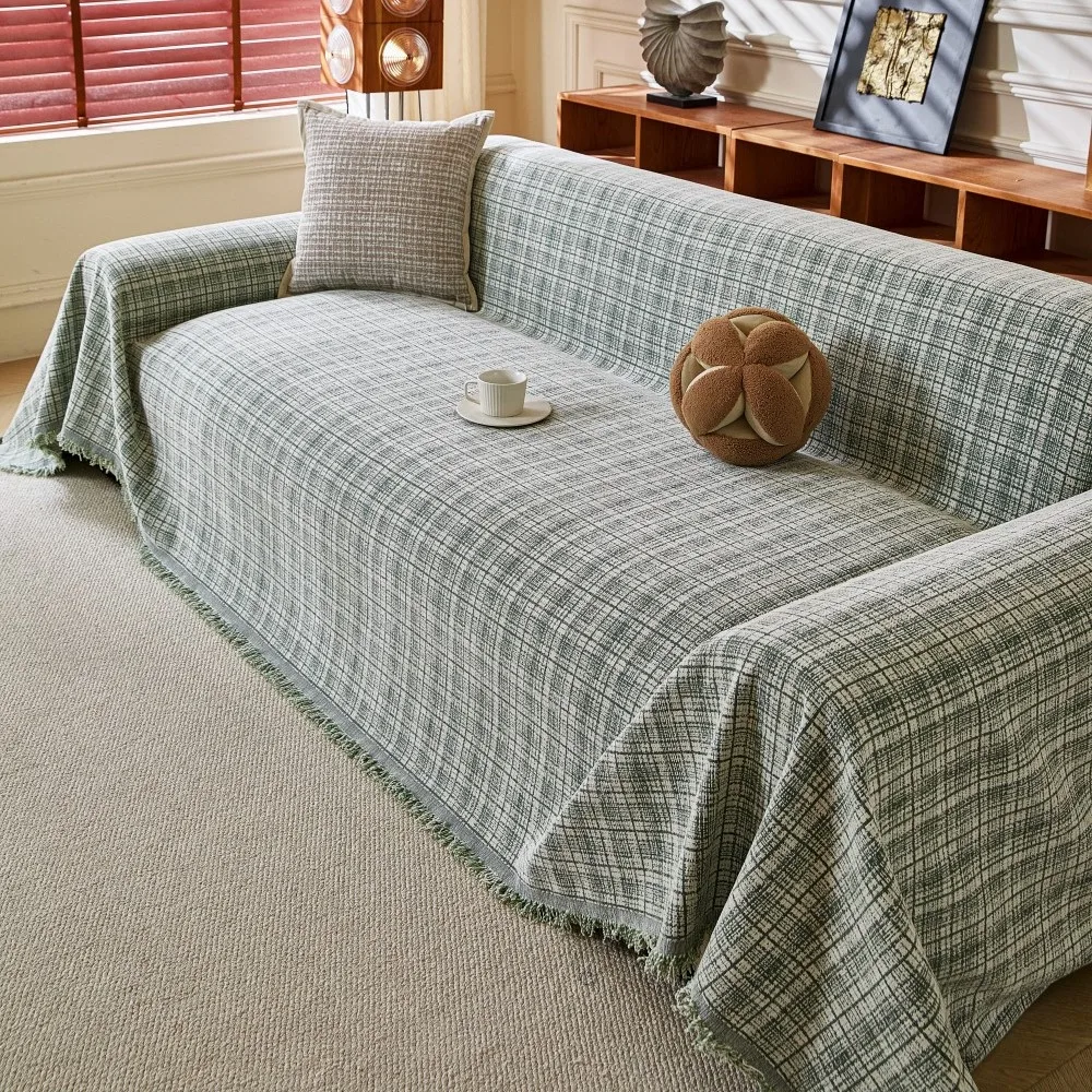 

Living Room Home Decoration Vintage Plaid Pattren Chenille Sofa Throw Dustproof Full Wrap Sofa Cover Universal Sofa Slipcover