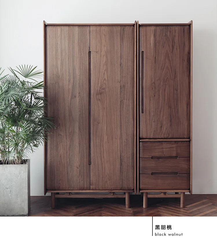 All solid wood wardrobe, black walnut locker, bedroom swing door, master bedroom large wardrobe