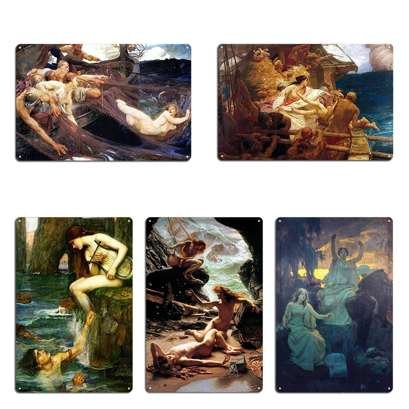 The Lament For Icarus Herbert James Draper Metal Plaque Mural Printed Cinema Party The Siren Tin Sign Poster