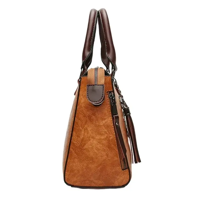 Vintage Tassel Luxury Waterproof Handbag Women's Mobile Bag Double Zipper Crossbody Bag iPad Shoulder Bag Casual Shell Handbag