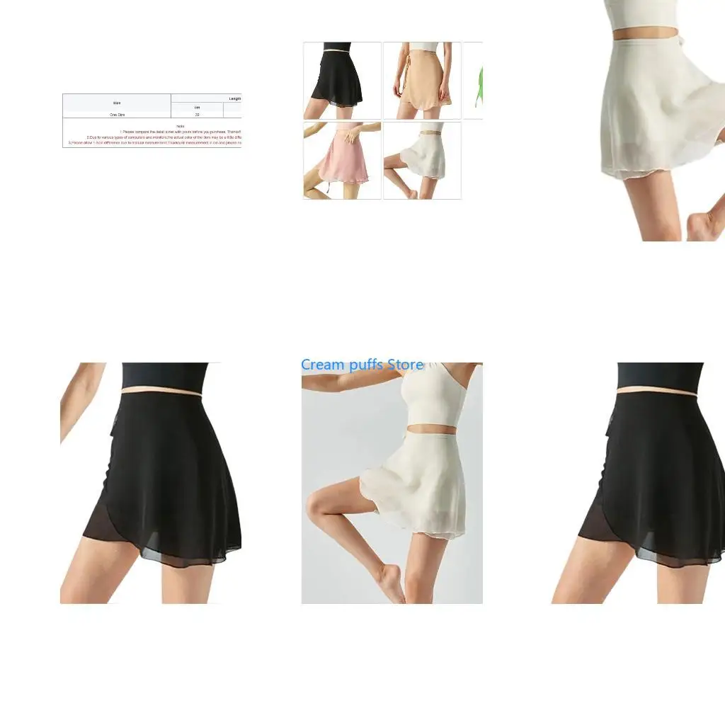 50LE Women Sheer Wrap Over Scarf Short Ballet Skirts with Adjustable Ties for Dancer Classes Practise Performances