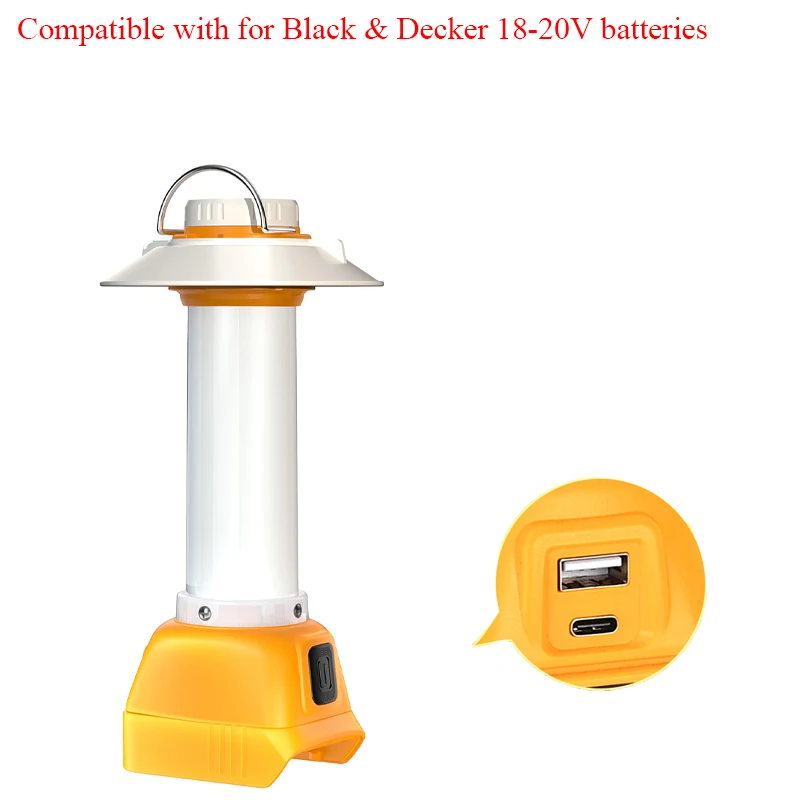 

Portable Handheld LED Camping Light with Hook for Makita/DeWalt/Milwaukee/Bosch/Black&Decker/Craftsman 18-20V Lithium Batteries