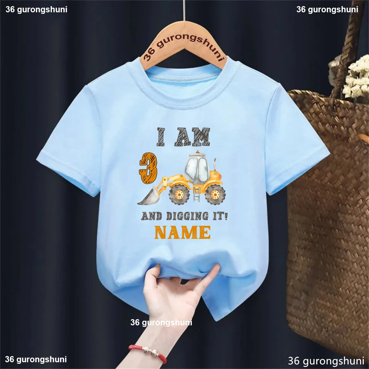 Custom Name I Am 3rd And Digging It Excavator Printed T Shirt Boys Funny Kids Clothes Summer Short Sleeve T-Shirt