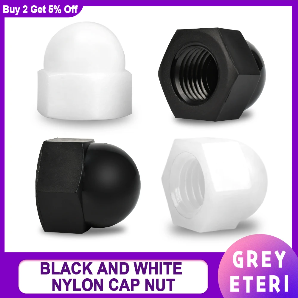 Plastic Hex Nuts White / Black Nylon Cap Nuts Decorative Cover Semicircle Acorn Nut M3 M4 M5 M6-M20 Blind Nut Cap Hexagonal Dome