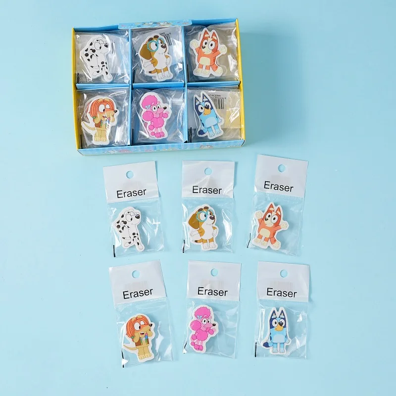 Borradores de Lápiz con Diseño de Bluey y Bingo, Lindos Borradores de Lápiz con Forma de Perro de Dibujos Animados para Niños, Útiles Escolares, Papelería Kawaii, Recuerdos para Fiestas de Cumpleaños