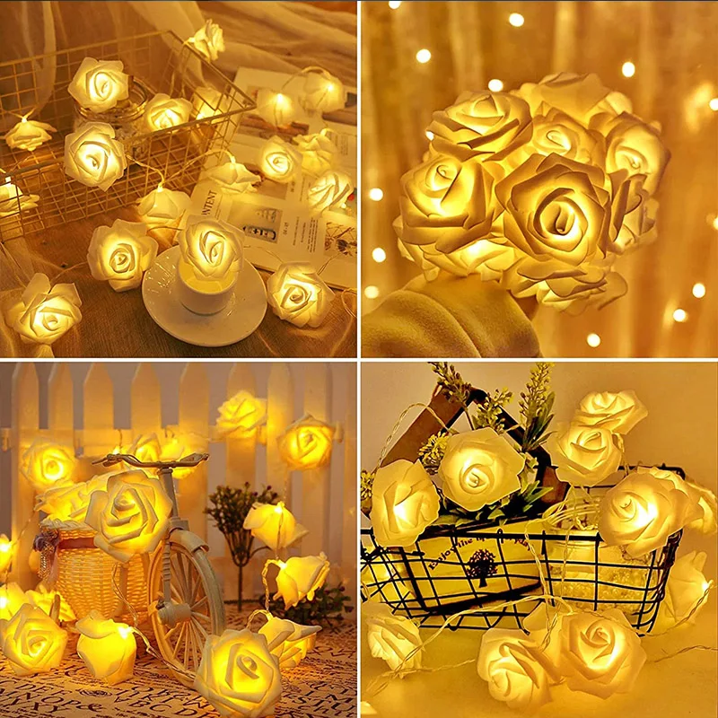 Battery USB Power 10-80LED Rose Flower Garland Fairy String Lights for Valentine's Day Wedding Room Garden Christmas Decoration