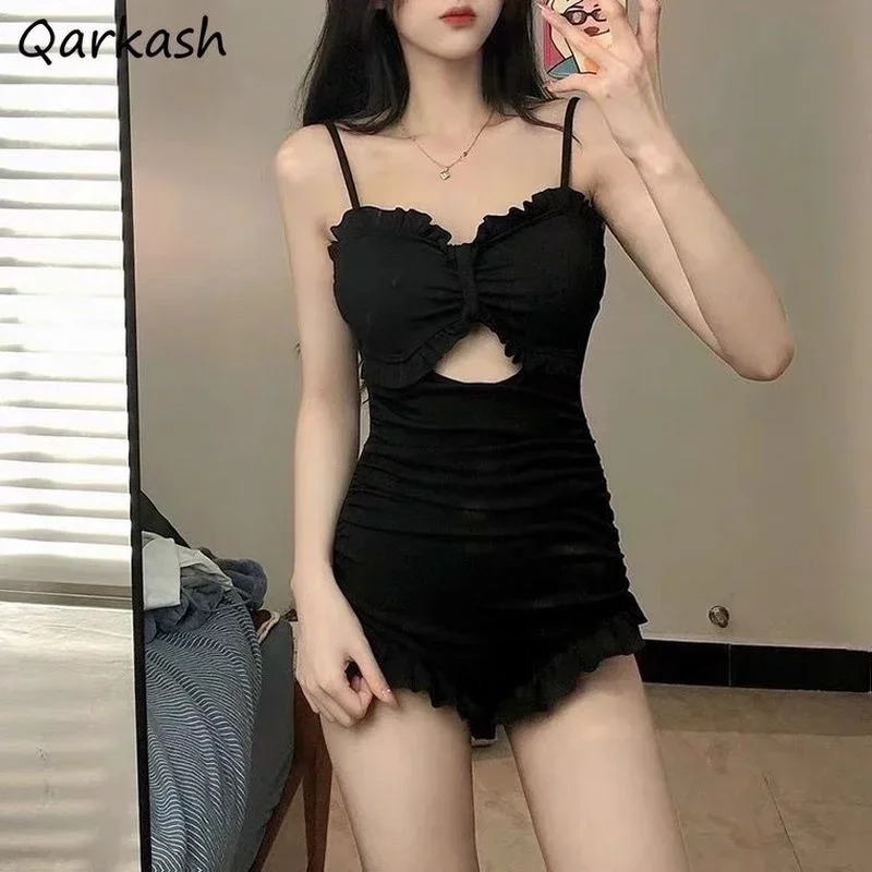 

Black Cover-ups Women Hollow Out Sexy Design Chic Japanese Aesthetic Stylish Harajuku Swimwear Holiday Swimsuit Female Summer