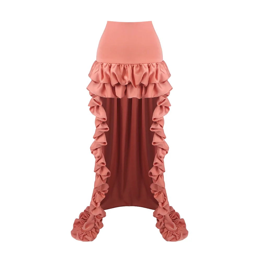 Fashion Pink Orange Ruffle High Low Skirt Dress Slim Fit Back Zip Sexy Clubwear For Party Date Night Birthday Music Festival