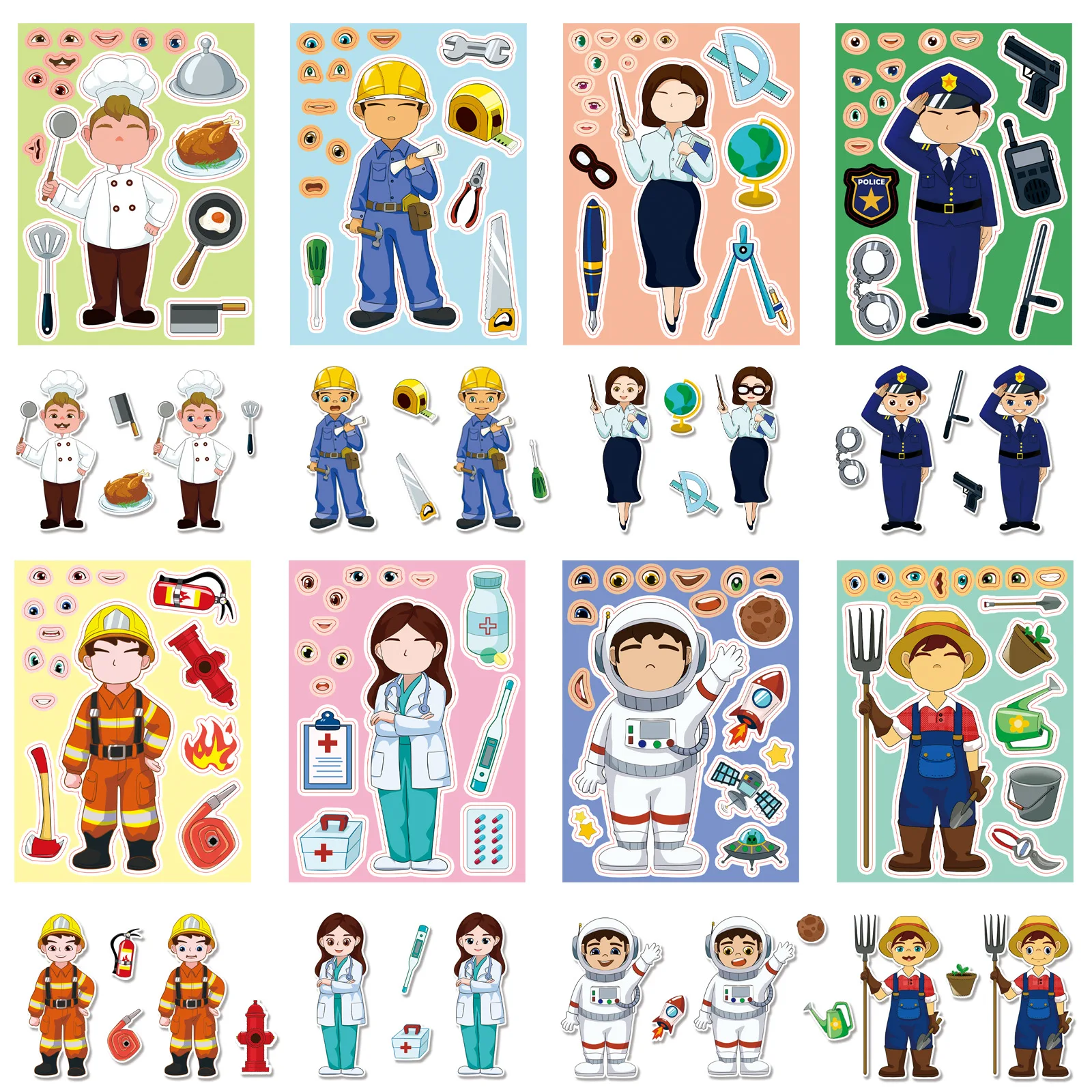 

8/16Sheets Cartoon Professional Dress-Up Puzzle Stickers Fun Children's Educational Toys Creative DIY Material Toys Gifts Decals