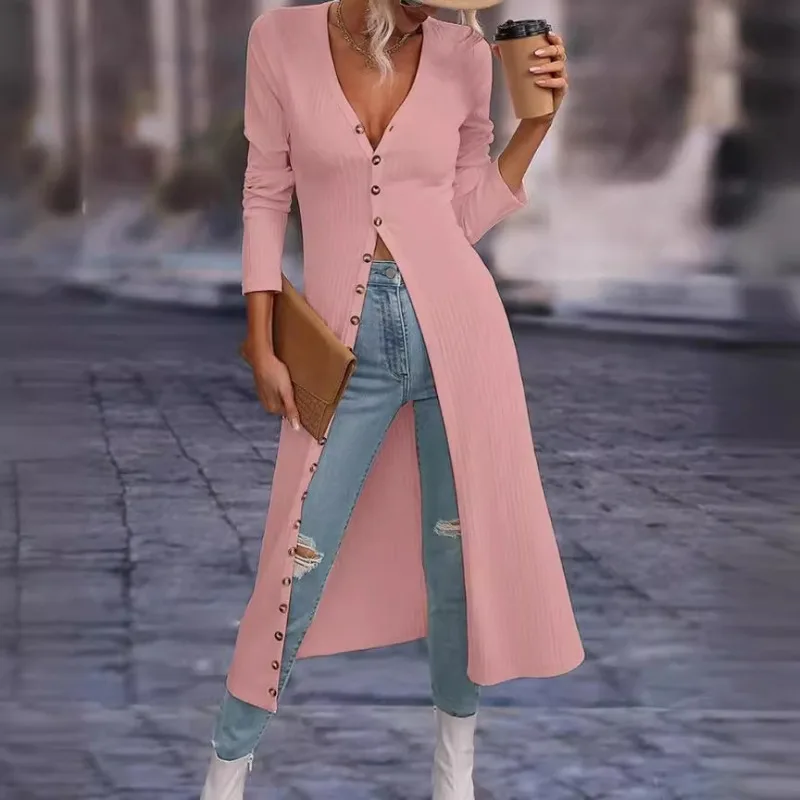 BWQ Knitted Cardigan Trench Women Long Sleeve Long Niche Slim-fit Dress Sunscreen Air-conditioned Shirts Cardigan Outwear