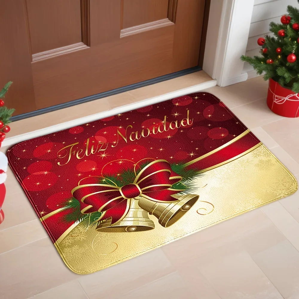 Christmas Bow Bell Print Door Mat Door Mats Home Decor Carpet for Living Room Kitchen Hallway Balcony Rugs Xmas Decorations