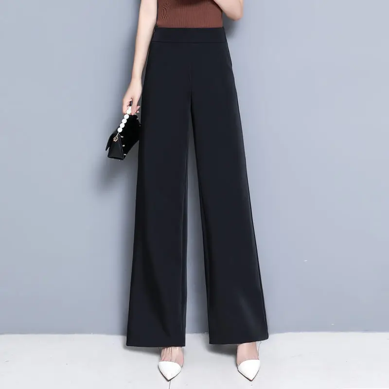 Office Lady All Season New All-match Woman Wide Leg Pants Oversize 6XL High Waist Elastic Solid Korean Fashion Straight Trousers