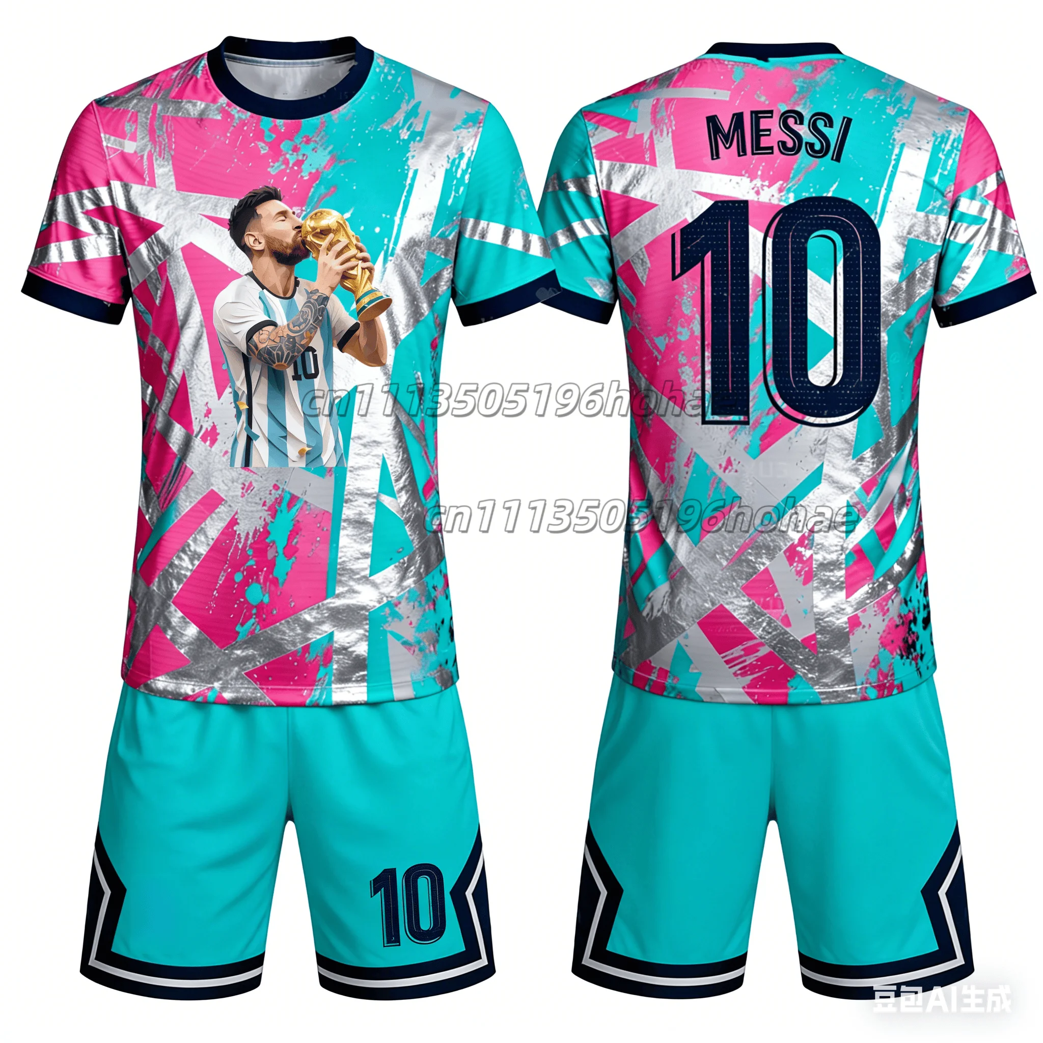 Summer New Football Star Men's and Women's Adult/children's T-shirt Shorts Sports Suit Plus Size Loose3D Quick Drying Casual Set