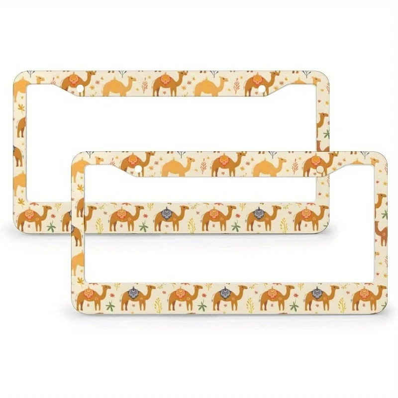 Set of 2 Humorous Camel-Themed License Plate Frames Made of Universal Aluminum Complete with Holes And Screws