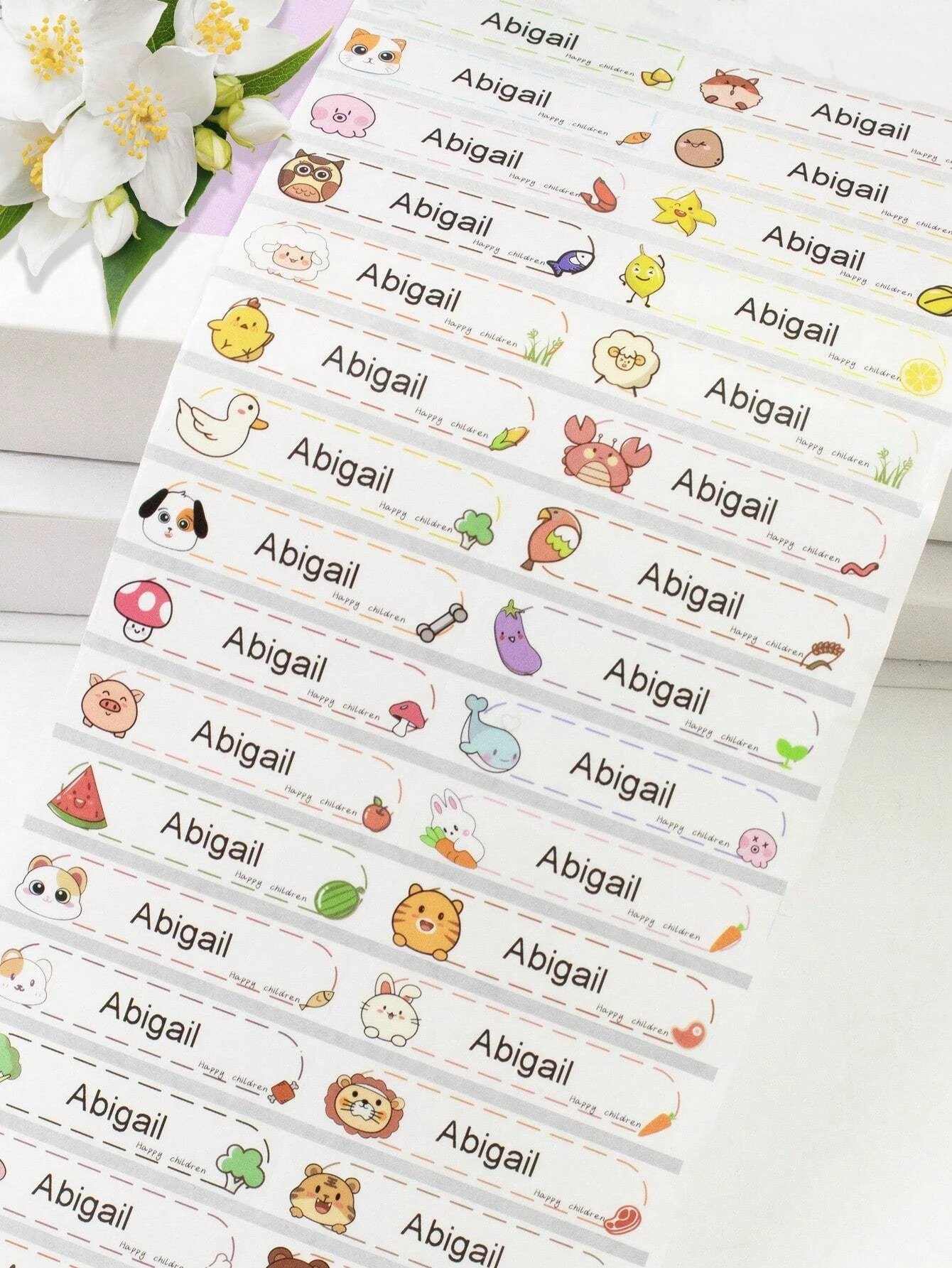 4.6*1.1 سنتيمتر ملصقات اسم شخصية للرعاية النهارية ، تسميات أسماء مخصصة شفافة للزجاجات ، ملصقات الحيوانات اسم مخصص