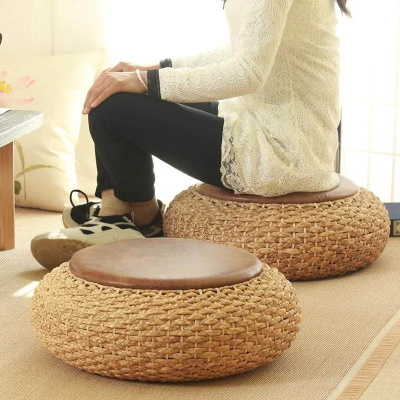 Coussin de sol rond en rotin tressé, pouf de méditation épaissi, coussin de siège confortable pour balcon, tatami, usage intérieur