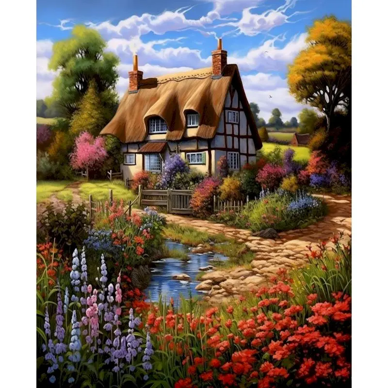 

RUOPOTY Painting by Number Kit Hand Multicolor Colours Terrace Scenery Landscape DIY Acrylic Artwork Art Gift Home Decoration