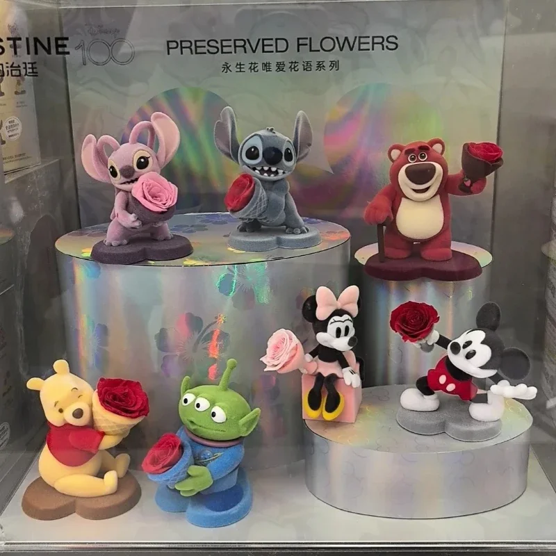 Blind Box Disney Eternal Flower Series Mysterious Surprise Box Action Figure Pooh Mickey Minnie Mouse Model Valentine'S Day Gift