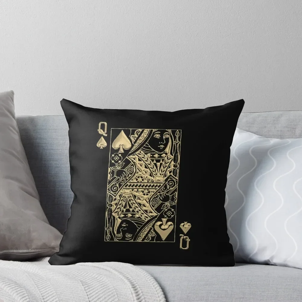 Queen of Spades in Gold over Black Throw Pillow Decorative Sofa Cushions autumn pillowcase Pillow Cases Decorative pillow