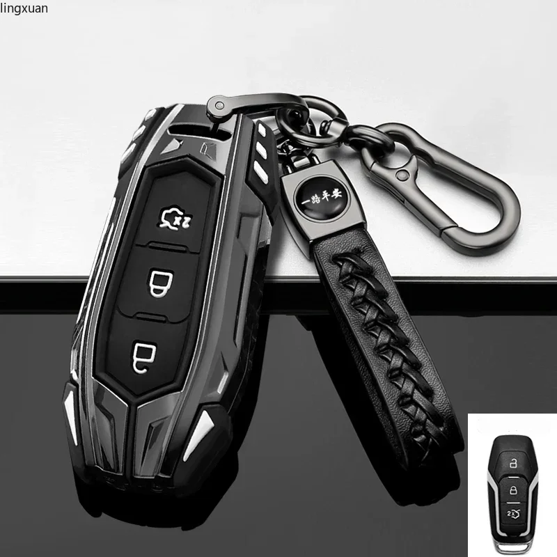 For Ford Focus 4 ST Mondeo 5 MK5 Mustang F-150 Explorer Edge Fiesta Kuga MK3 4 Leather Zinc Car Key Case Cover Shell Accessories