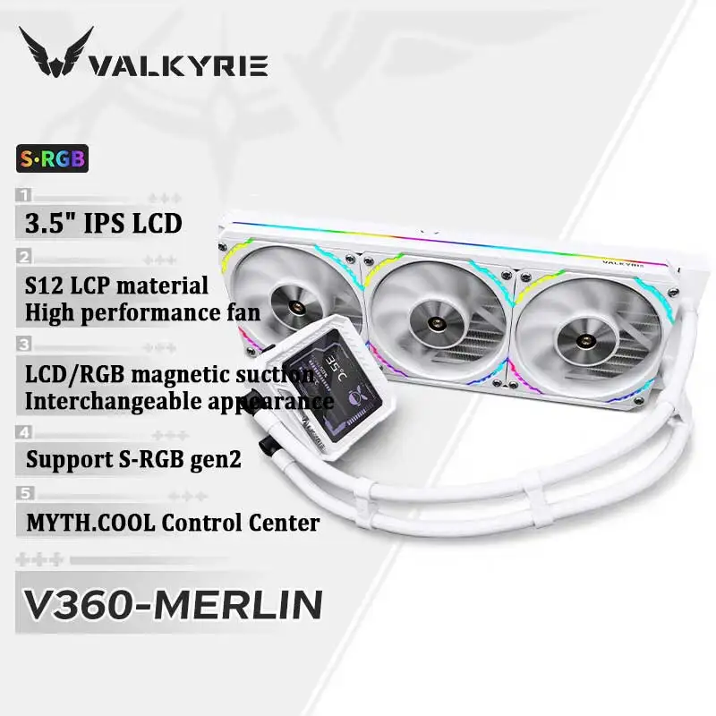 VALKYRIE V360 radiador refrigerado por agua para CPU todo en uno, pantalla LCD IPS, ventilador de hoja LCP, cabezal de refrigeración magnético portátil reemplazable