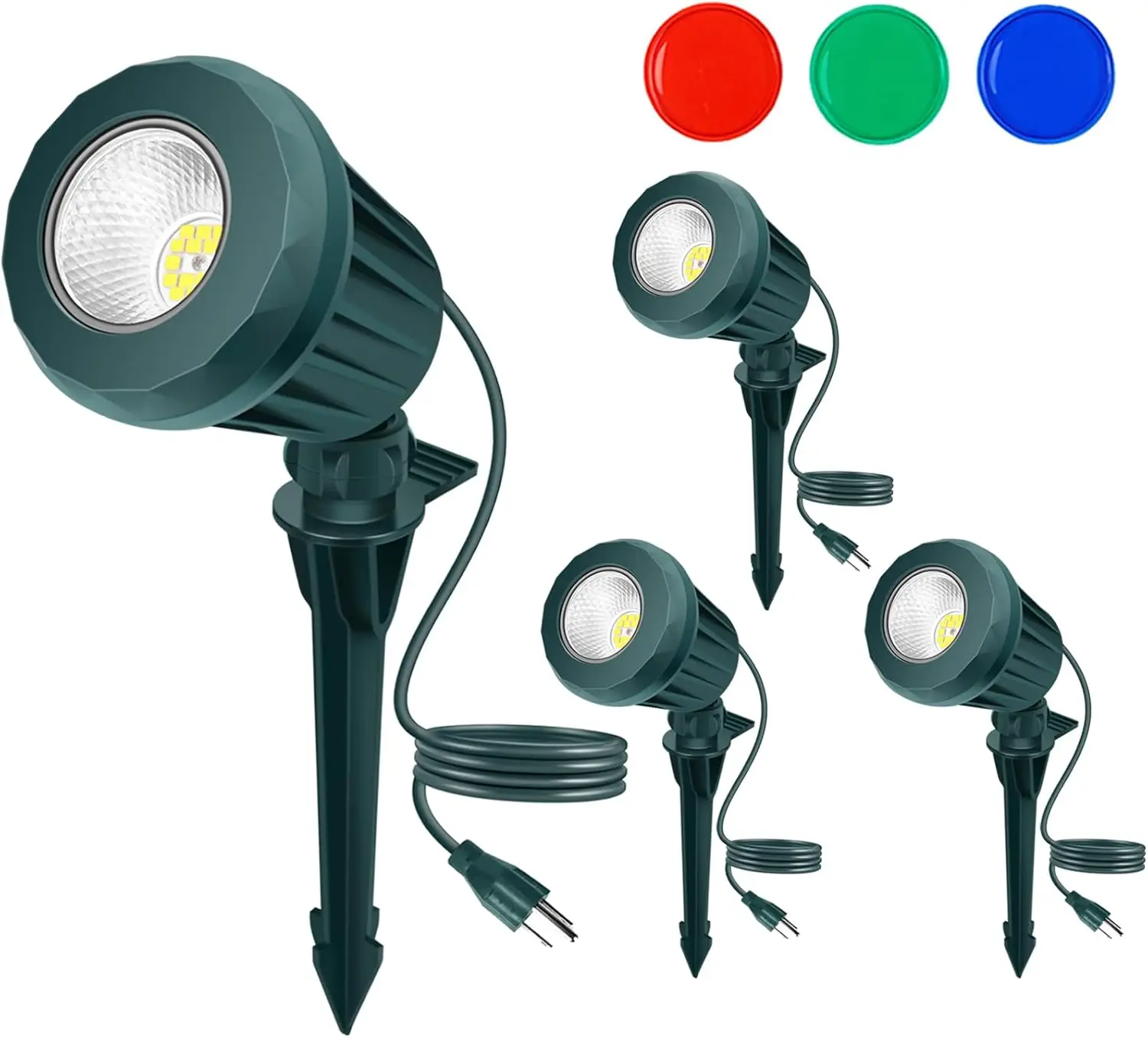 

Warm White & RGB LED Outdoor Spotlights, IP67 Waterproof, 120V Plug-in for Yard Garden Decor (4 Pack)