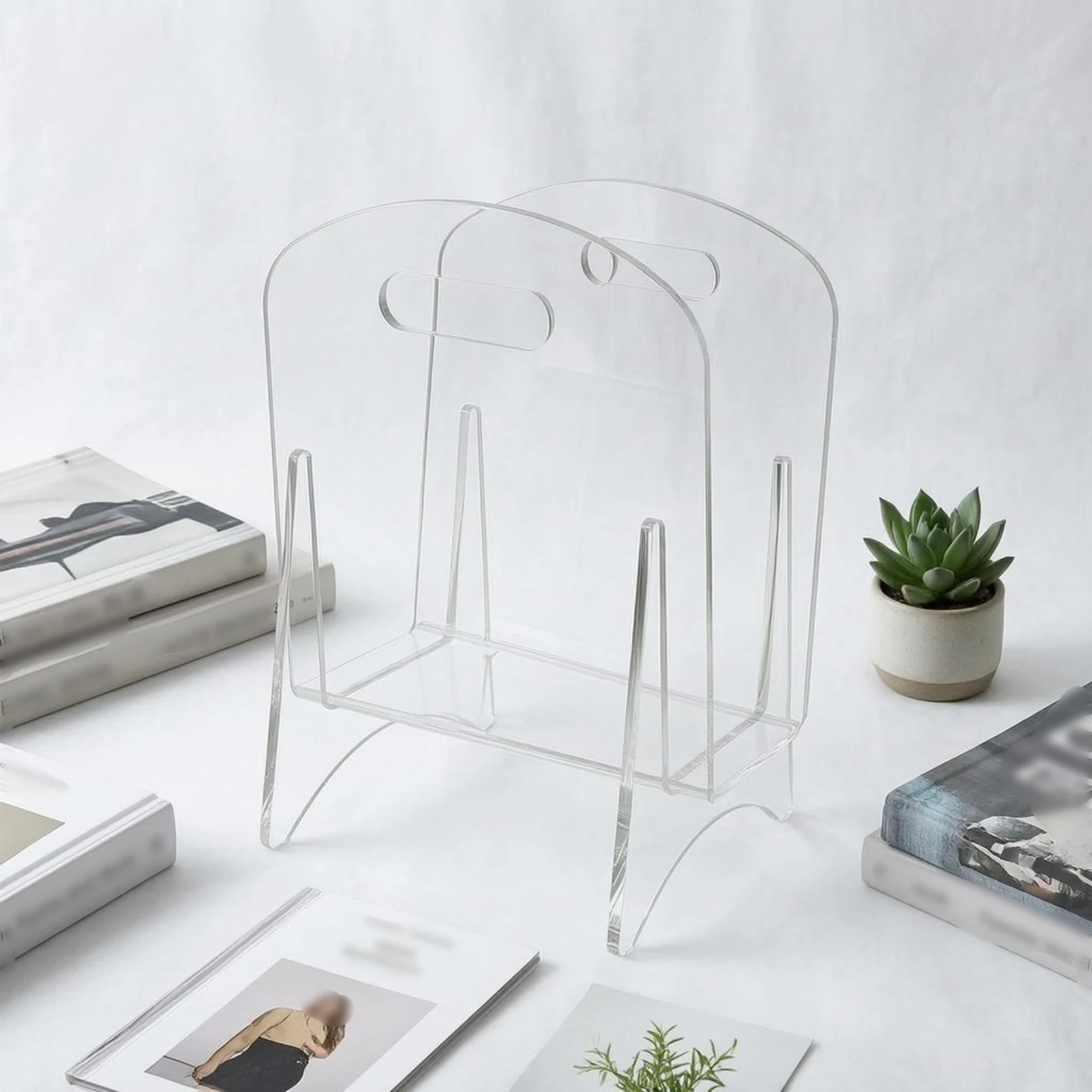 Acrylic Magazine Rack Arched Back Magazine Rack Book Stand Vertical Desktop File Organizer Clear