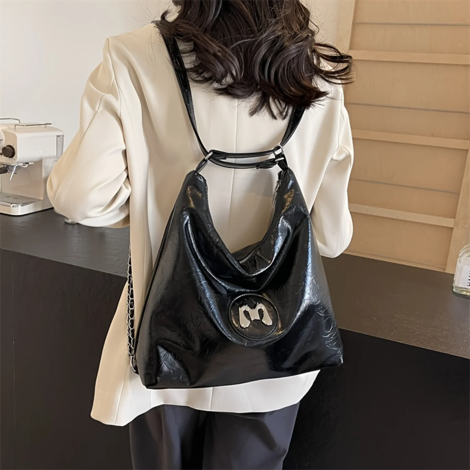 Multifunctional Chain Backpack, Retro Solid Color Shoulder Bag, Trendy Vegan Leather Tote Bag For Women Cook wear for camping