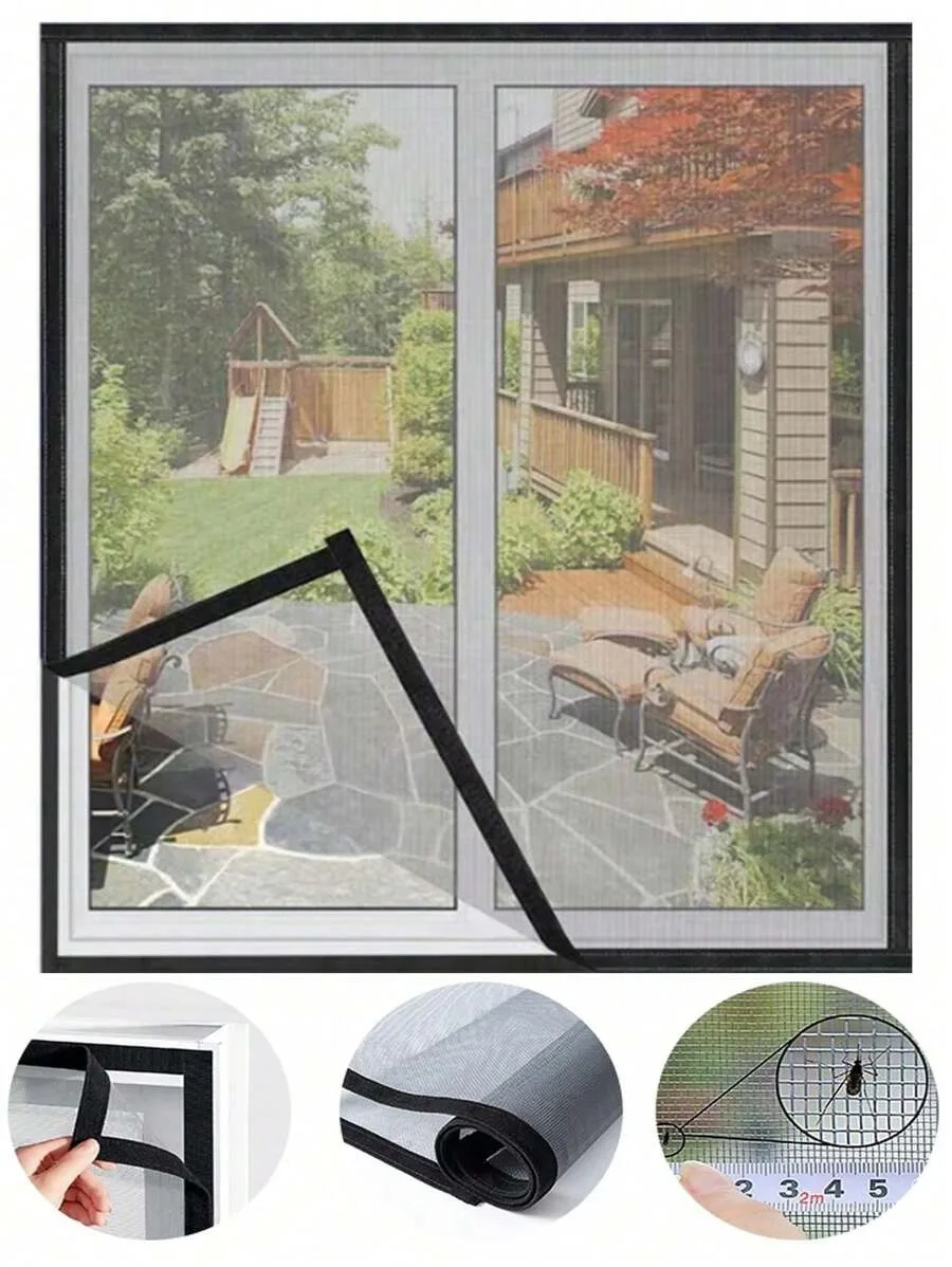1pc Mosquito-proof screen window, self-adhesive window mosquito net, summer insect-proof door, window mosquito net【BLACK】