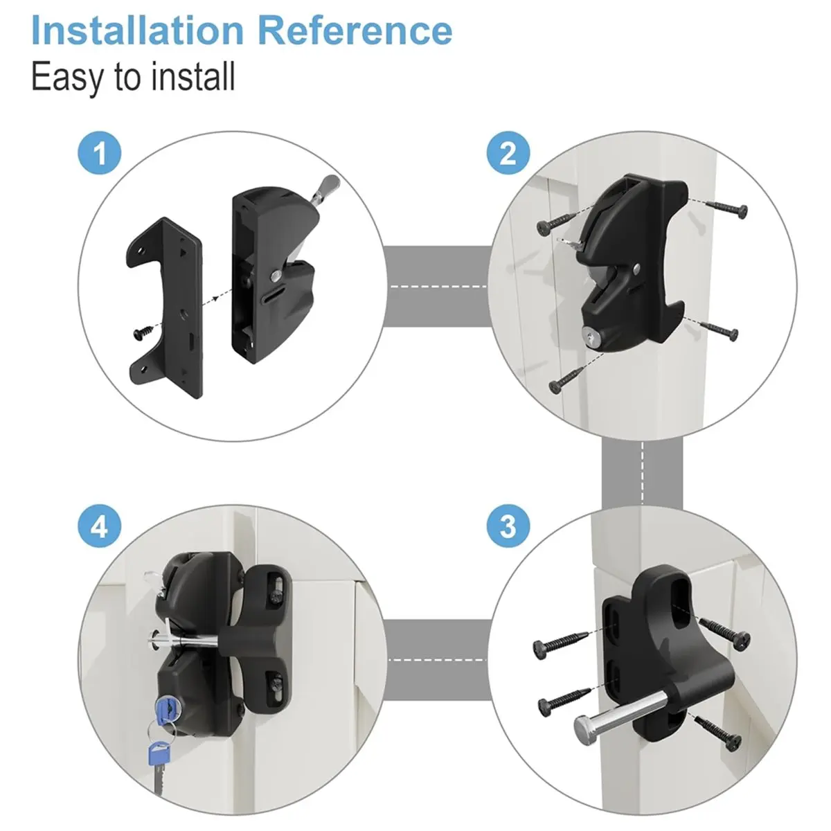Self Locking Gate , Lockable Key,Locking Gate Fence Lock for Outdoor Metal, Wood, and Vinyl Fence