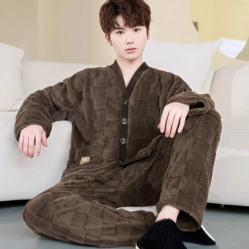 W-v cardigan square coffee-velvet men