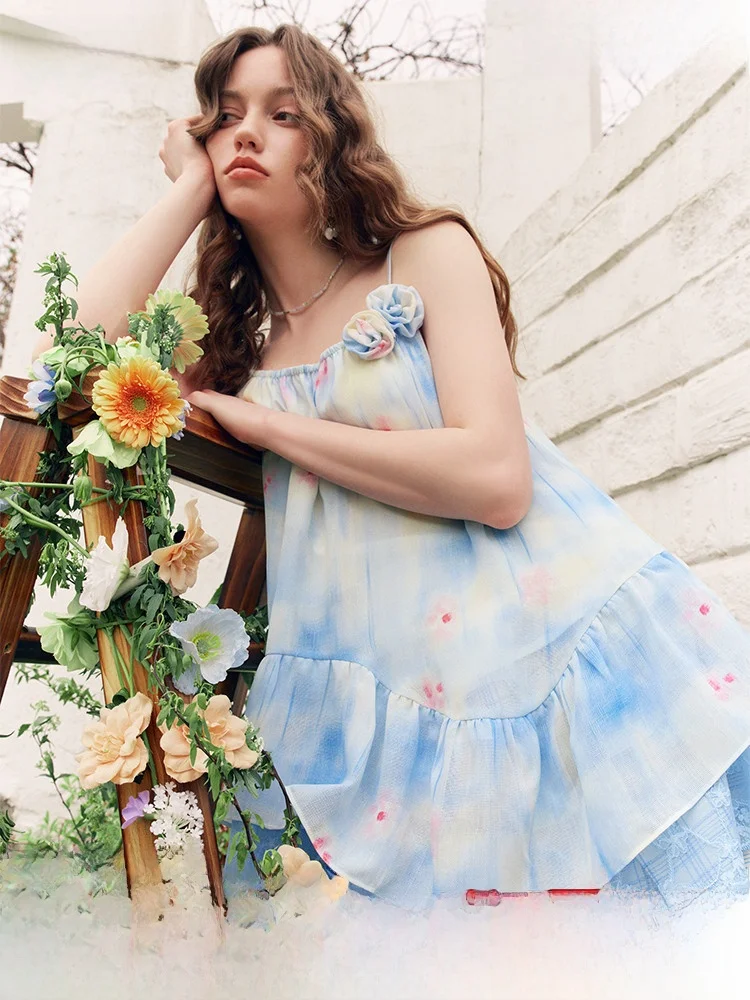 

Лето 2025: Новая женская футболка с кружевным принтом и 3D-цветами, в пасторальном стиле, из полиэстера