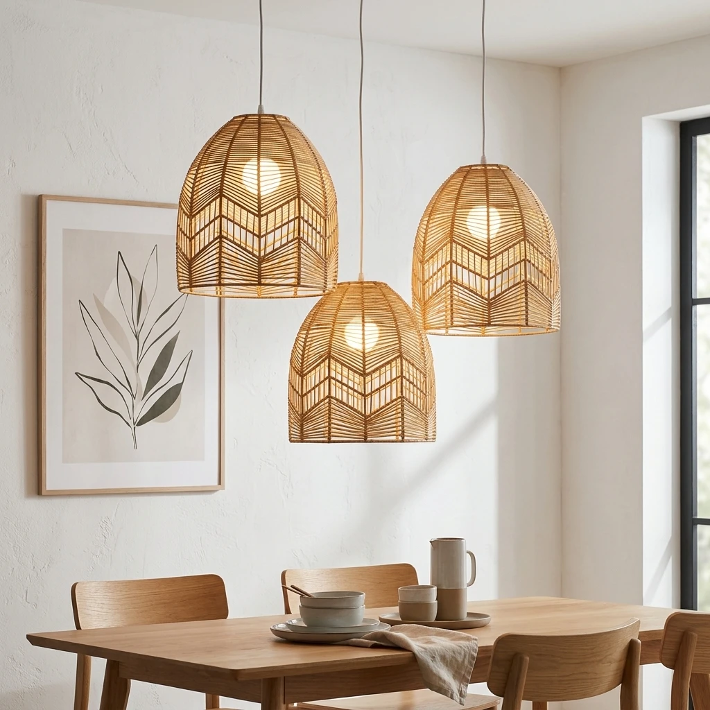 JOYINLED 35CM Japanese Wabi-Sabi Rattan Chandelier Wicker Pendant Lamp E27 Boho Hanging Light Fixture for Restaurant Dining Room