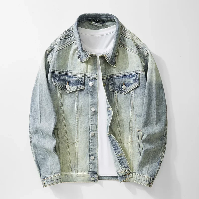 الخريف الرجال Vintage الدينيم الستر موضة دراجة نارية سترة معطف الذكور السترات رجل جودة عالية الرجال فضفاض الجينز الستر #1
