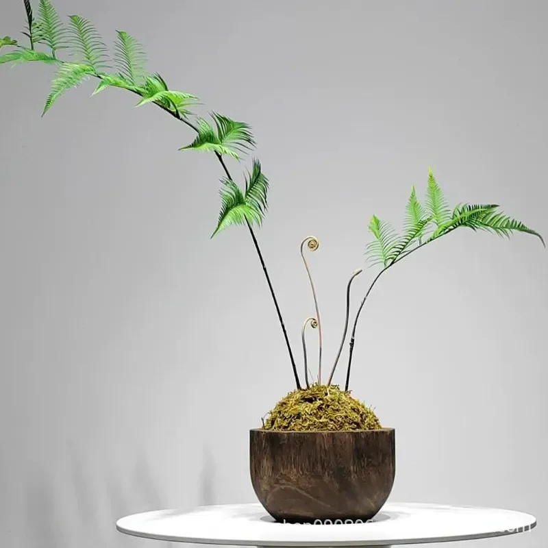 Golden Monkey Fern Artificial Plant Wabi Sand Wind Style Indoor Potted Arrangement for Chinese Tea Room Light Luxury Floral
