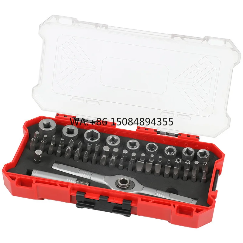 52-Piece T-Handle Ratchet Wrench Drill Bit Screwdriver Set with Anodized Steel Handle DIY Grade Various Bit Sizes