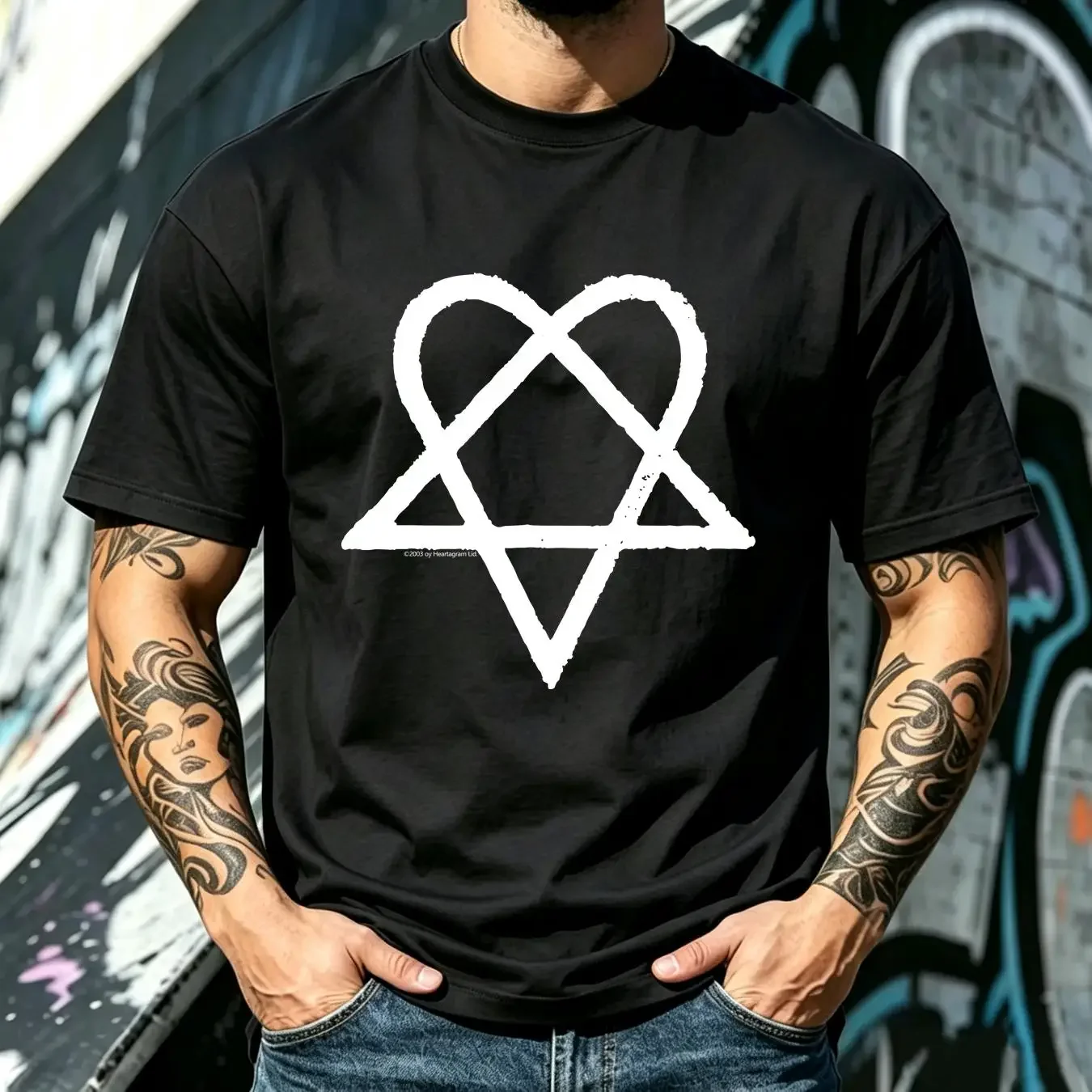 washed T Shirt 2003 deadstock HIM H I M heartagram vtg bam margera y2k metal rock XL vintage Washed Breathable Stretched