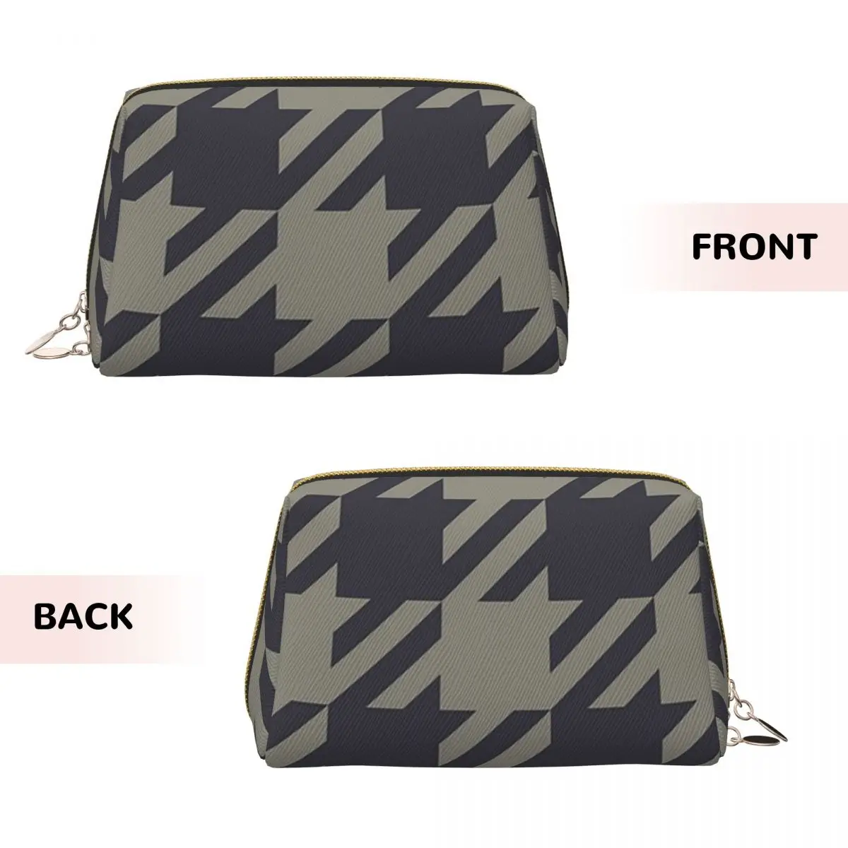 Vintage Houndstooth Compass Gray Women Cosmetic Bag Travel Makeup Organizer Pouch Toiletry Storage Dopp Kit Box