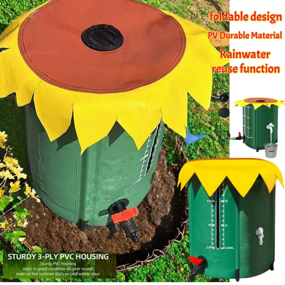 

52 Gallon/200L Rain Barrel Collapsible PVC Rain Collection System with Three Spigots Water Storage Tank Water Barrel Collector
