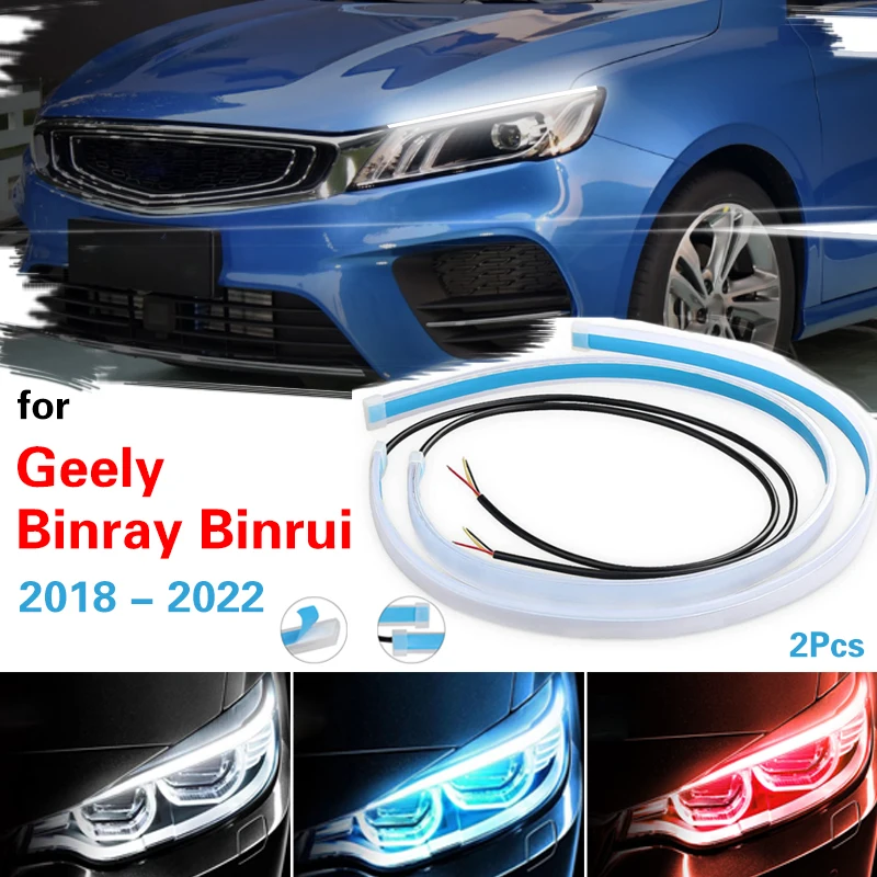 2pcs Drl For Car LED Lighting Strip Daytime Running Lights Waterproof Strip 12V Auto Headlight For Geely Binray Binrui 2018-2022