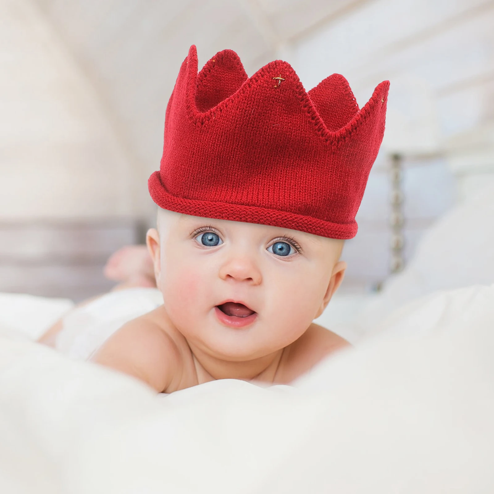 

Knitted Hat Newborn Baby Crown Infant Hats Babies Fabric Birthday Mens Boys Girl